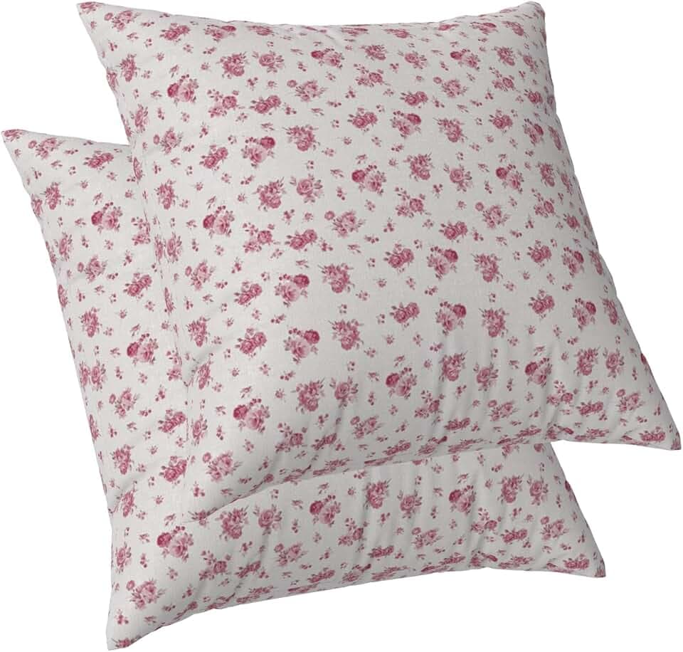 Blumenkissenbezüge für Sofa Rosa errötende Rose Kissenhülle Blumenmuster 2er-Pack Rustikal Kleine Blume Leinenoptik kissenbezüge für Outdoor Garten Bauernhaus Dekor Quadratische Kissen 40x40cm