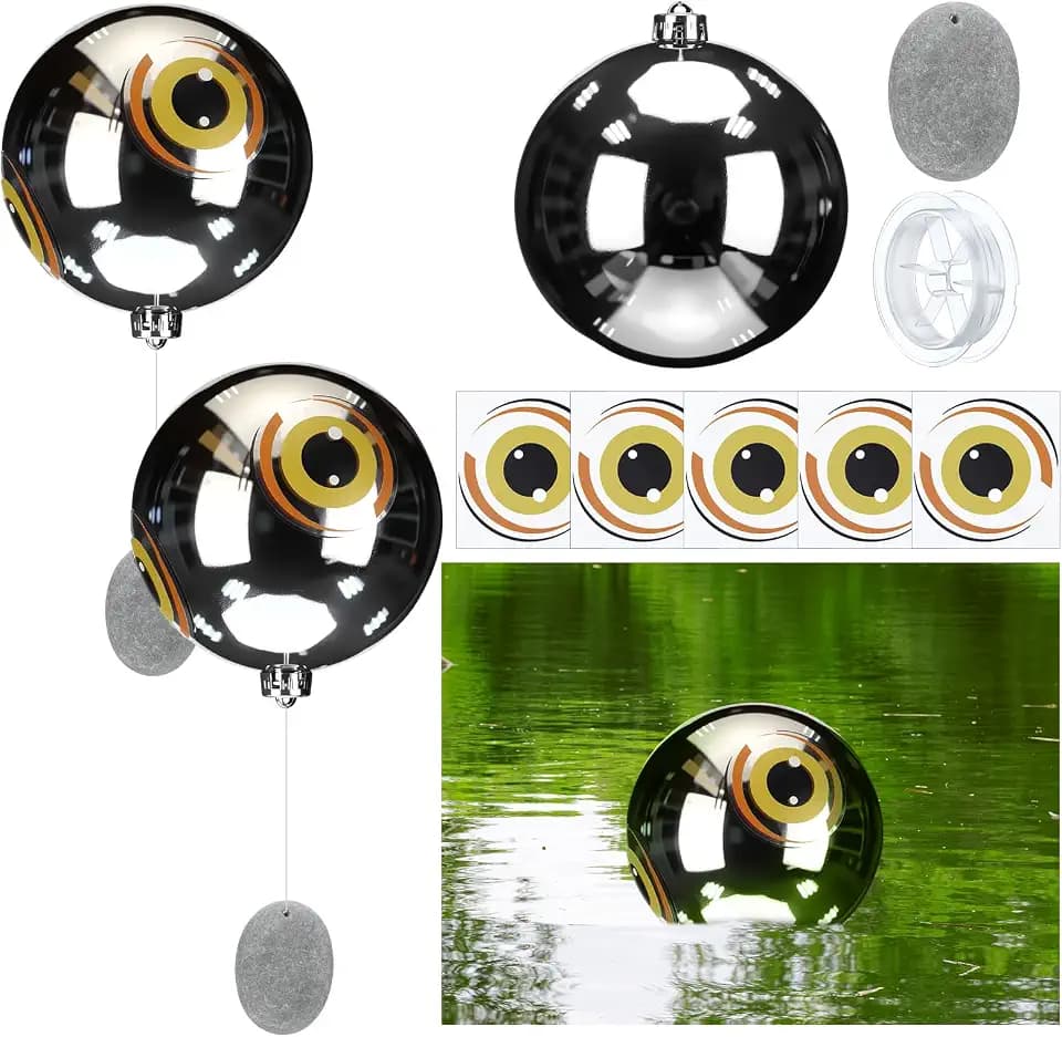 Qualirey 2 Sets Pond Attachment Heron Deterrent for Pond Reflective Ball with Scared Eyes Bird Deterrents for Outside Bird Scare Devices to Keep Heron Away from Your Pool