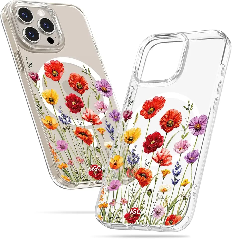 Cute Magnetic Case for iPhone 15 Pro, Red Purple Floral