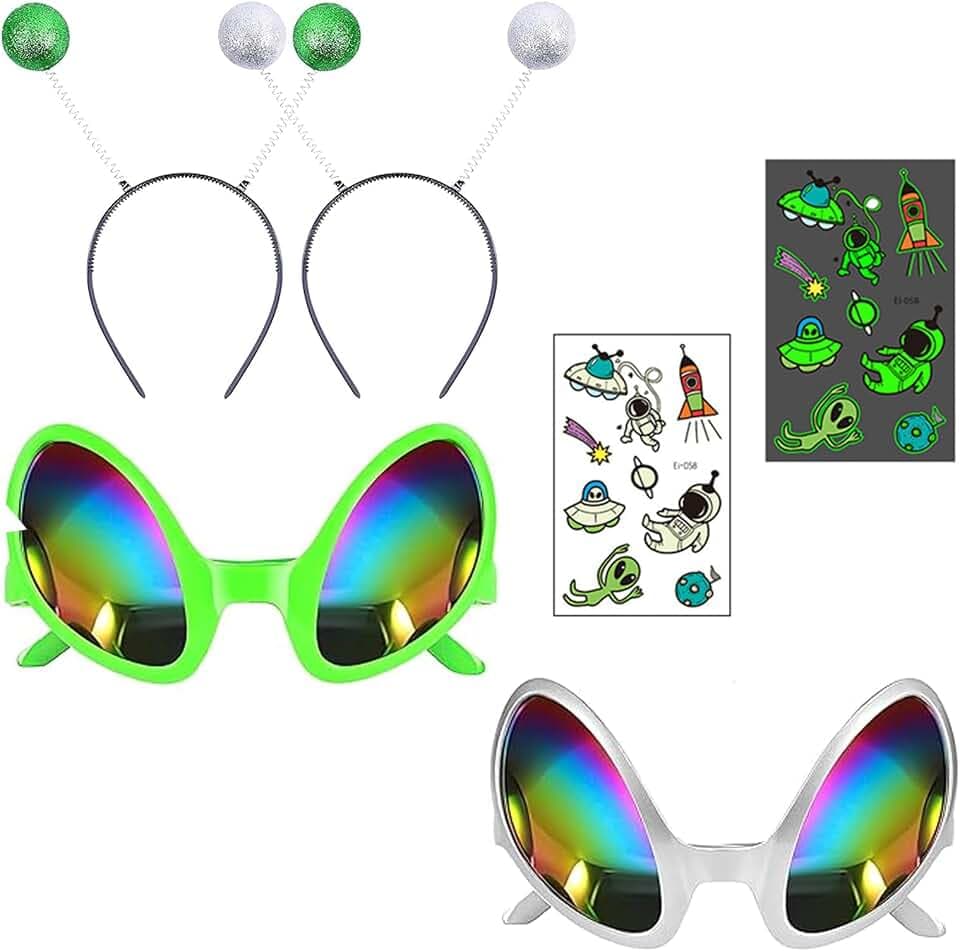 4 Stück Alien Kostüm Kinder Mit Tattoo-Aufklebern Alien Brille