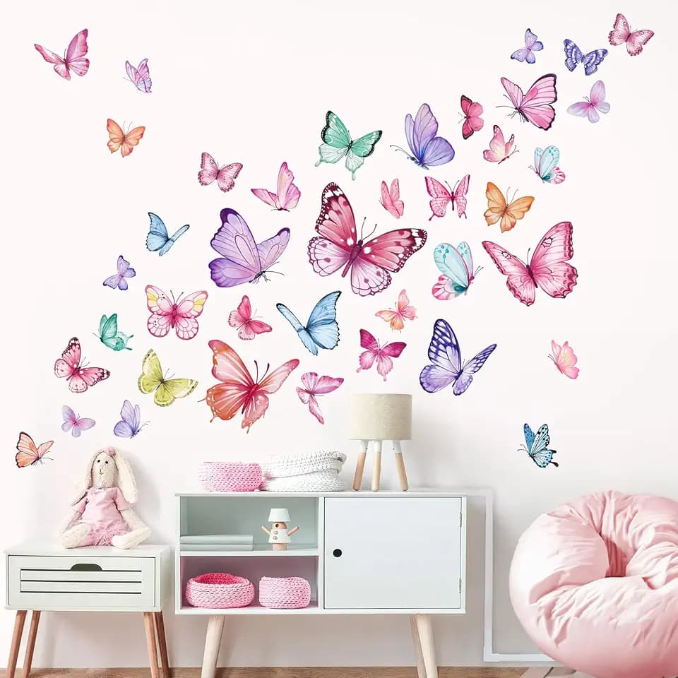 wondever Wandtattoo Aquarell Schmetterlinge Rosa Wandsticker Schmetterling