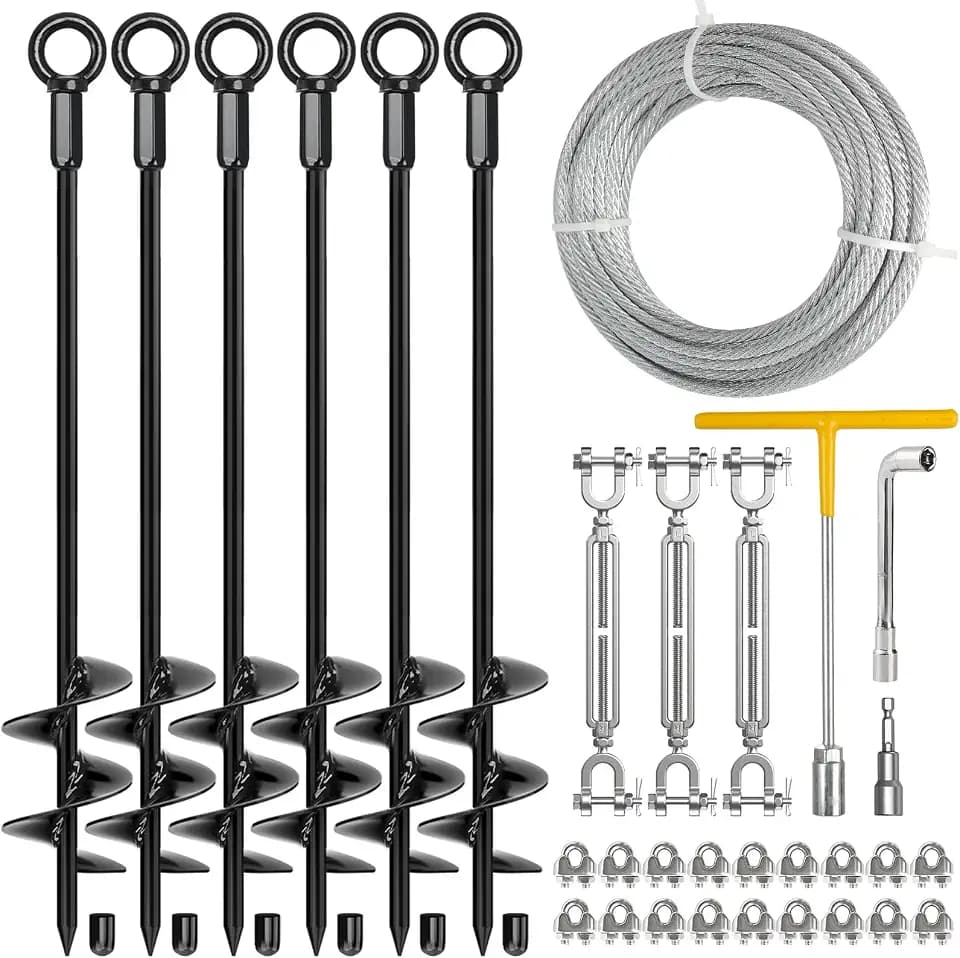 6 Pack 30" Heavy Duty Ground Anchors Shed Anchors Kit with 3/16" Galvanized Cable & 1/4" Jaw and Jaw Turnbuckle, Earth Anchors for Mobile Home Carport Gazebo Trampoline Swingset Tent