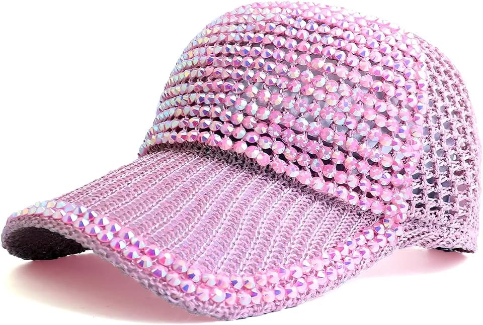 Women Men Studded Rhinestone Crystals Adjustable Ponytail Mesh Baseball Cap Shiny Bling Casual Sports Cap Breathable Sun Hat