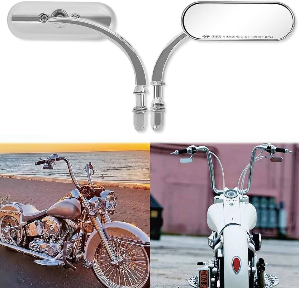 Chrom Motorradspiegel Oval M8 M10 Motorrad Rückspiegel Kompatibel mit Harley Road King Softail Glide Electra Dyna Chopper Bobber Touring Cruiser Street Bike Yamaha