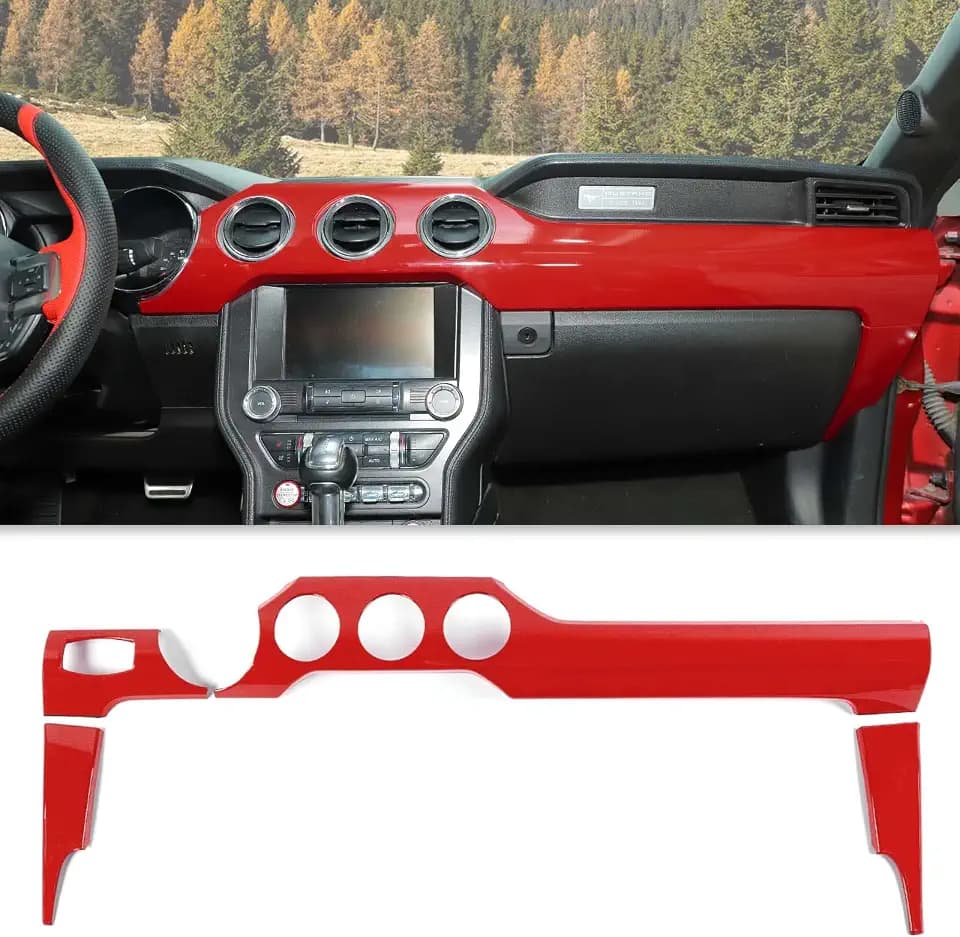 CheroCar for Mustang Center Console Dashboard Panel Trim Cover Kit Meter Frame Interior Decoration Accessories for Ford Mustang 2015-2025 (Red)
