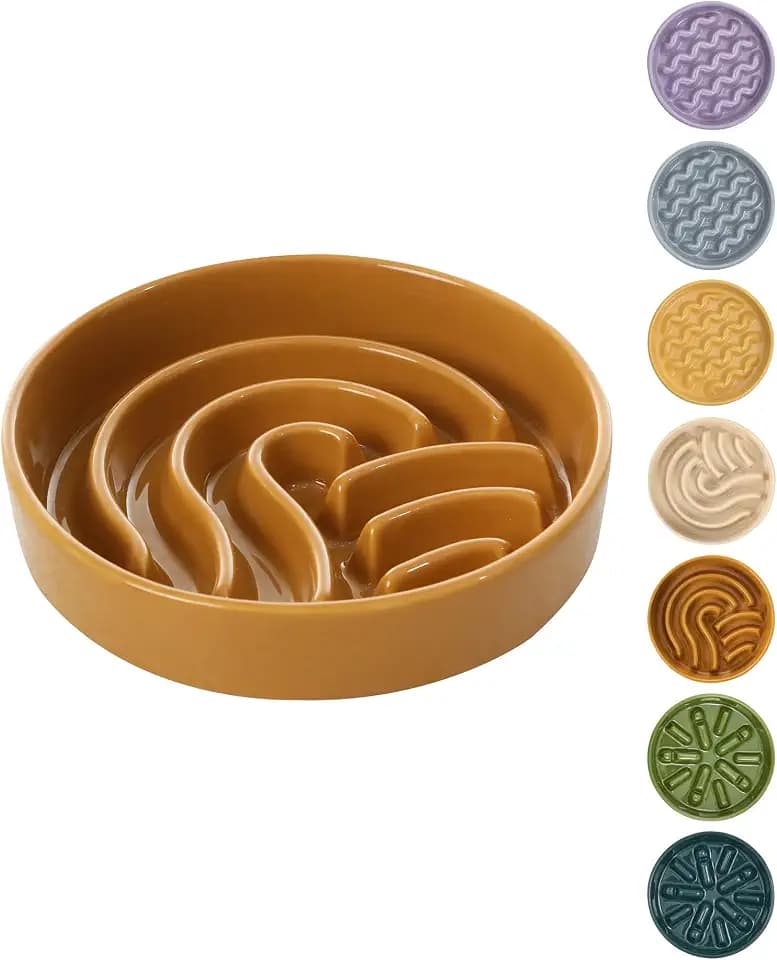 Ceramic Slow Feeder Dog Bowl, Orange, Small