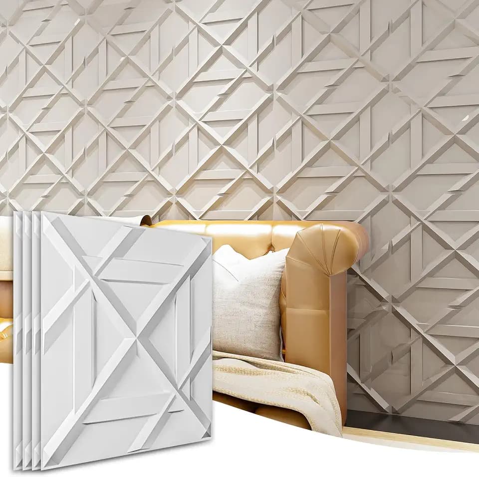 Art3d Decorativ PVC Glue-Up 3D Wall Panel, 19.7 x 19.7 in, 12-Pack, White