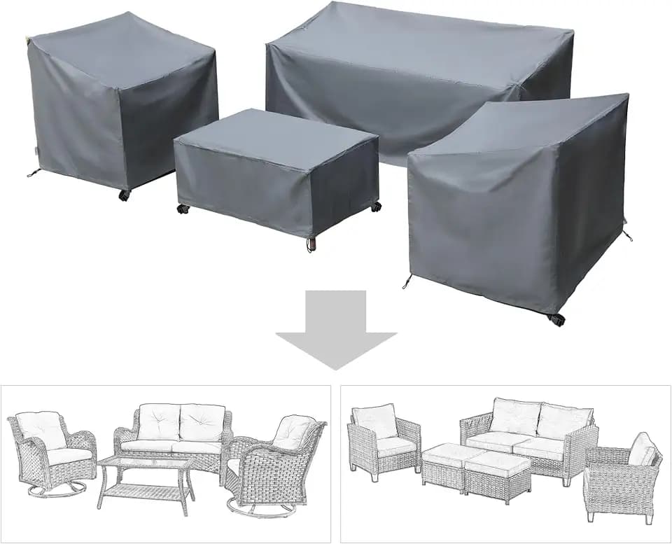 Patio Furniture Covers,Outdoor Furniture Cover Waterproof,Patio Furniture Set Covers for 4 Piece Outdoor Conversation Set,Patio Covers Set X-Large (Grey)