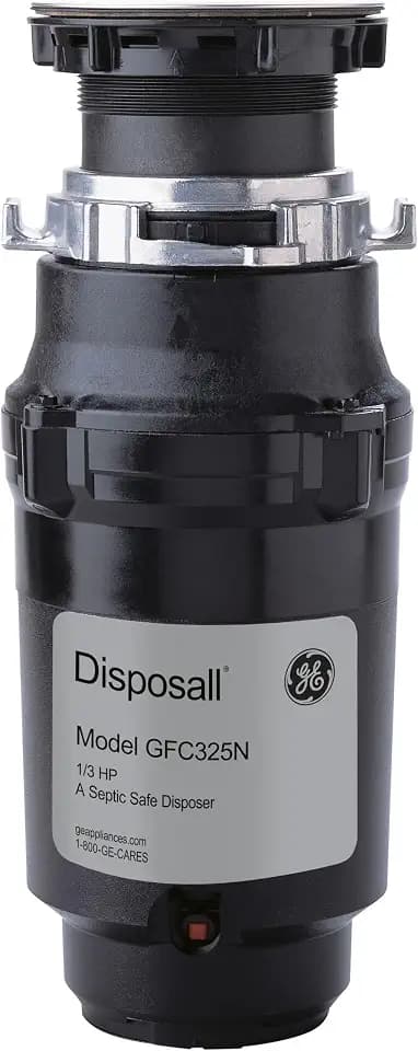 GE Disposall Continuous Feed 1/3 Horsepower Motor Garbage Disposer, Good for Grinding: Cooked Pasta & Fruit Peels, Easy Install Kit & Power Cord Included, Recommended for 1-2 Person Homes, GFC325N
