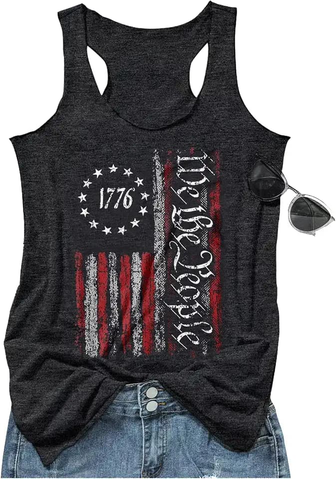 Boho Floral Racerback Tank Tops for Women American Flag Shirt Summer Sleeveless Graphic Tanks Vest Cute Mama Tank Cami