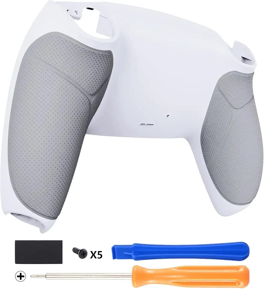 eXtremeRate Rückseite Abdeckung Case kompatibel mit ps5 Controller, Ersatzteile Custom Backplate Gummiert Griff Rückgehäuse Back Shell Cover Zubehör für ps5 Controller BDM010/020/030-Weiß Grau
