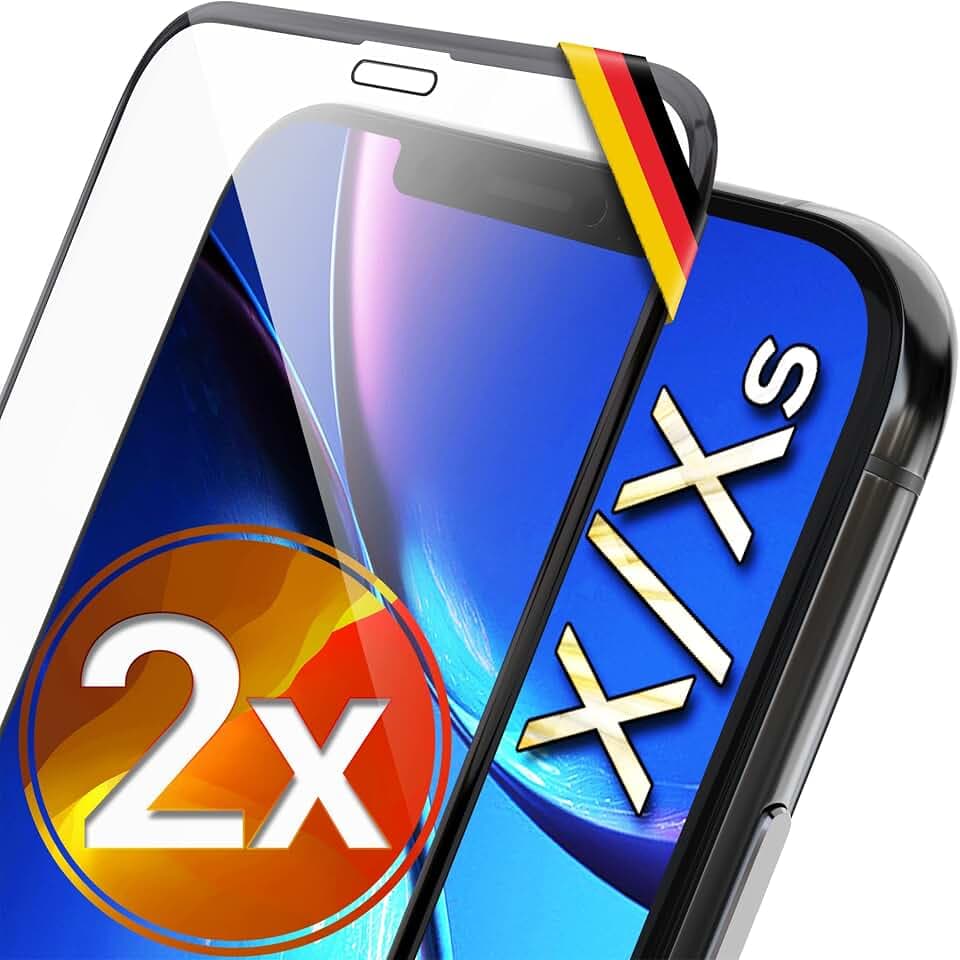 UTECTION 2x Full Screen Schutzglas für iPhone X/XS | Perfekte Passform vom deutschen Anbieter | Kinderleichte Anbringung > keine Blasenbildung, ultimative Glashärte für Langzeitschutz, 2 Stück