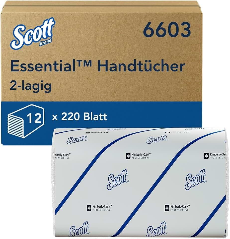 Scott weiße Papierhandtücher 6603, 2-lagig, Papierhandtuch, 12x220, V-Falz