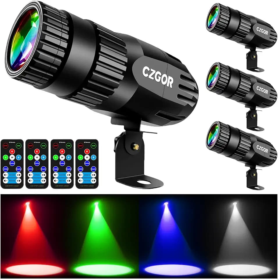 Led Pinspot Light 4 Pack, Czgor 15W Disco Ball Spotlight RGBW 4-in-1 Lights