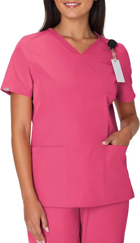 Hanes Women's Scrubs Healthcare Top, Moisture-Wicking Stretch Scrub Shirts, Ribbed Back Panel