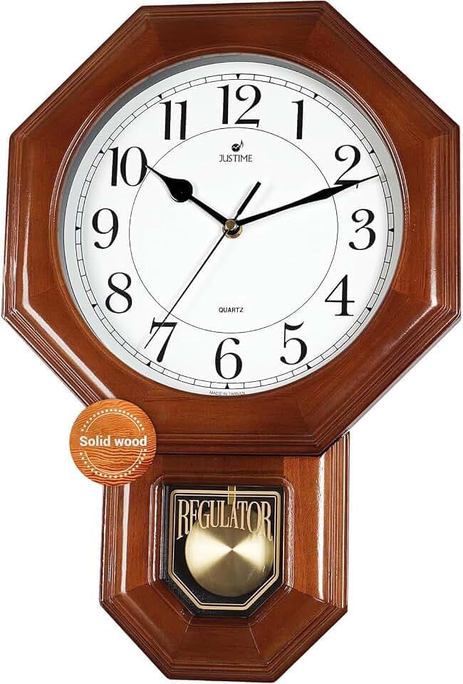 JUSTIME 18" Schoolhouse Solid Wood Pendulum Wall Clock, Westminster Chime