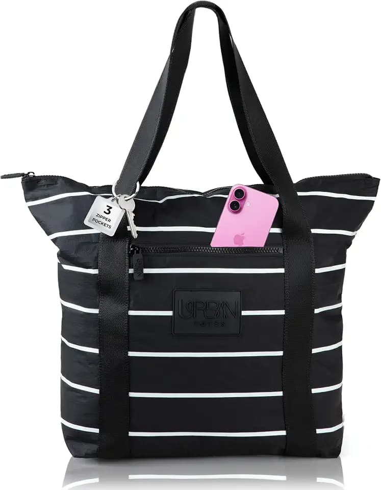 Beach Tote Bag with Zipper and Pockets