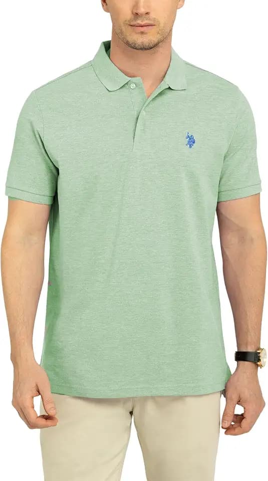 U.S. Polo Assn. Men's Classic Polo Shirt, Two-Button Closure Pique Polo Shirt, Summer Fashion Golf Shirt