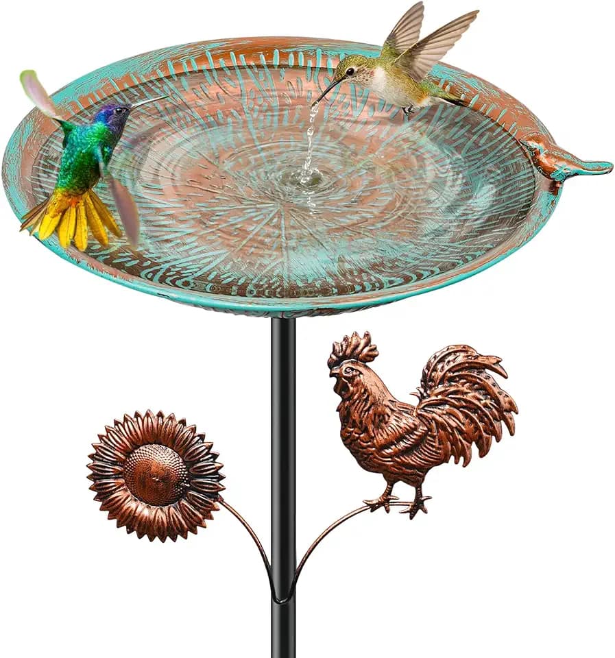 Metall-Vogeltränke für den Außenbereich, Vintage-Vogeltränke mit Abnehmbarer Futterwanne, leicht zu reinigender Vogelfuttertrichter für den Garten Hof und Rasen als Dekoration (Retro Cyan)