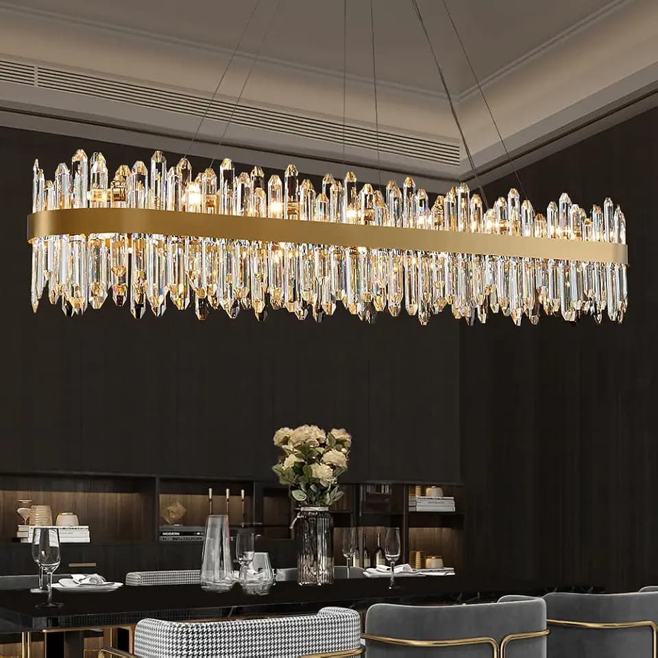 Gold Oval Crystal Chandelier L57 inch, 32-Lights Gold Chandeliers Modern Crystal Chandelier Pendant Light Fixture G9 Lights Pendant Ceiling Light for Dining Living Room Kitchen Island