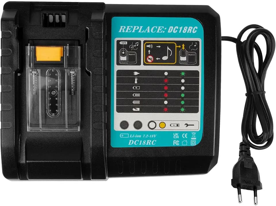 3A DC18RC Ersatz Ladegerät Kompatibel mit Makita 14,4V-18V Li-Ion Ersatzakku BL1815 BL1830 BL1840 BL1850 BL1860 BL1890 BL1415 BL1430 BL1440 Schnell-Ladegerät (EU-Stecker)