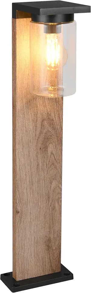 Trio Leuchten Außen Wegeleuchte Ardila 511660135, Aluminium Druckguss Holznachbildung, Glas klar, exkl. 1x E27, Dämmerungssensor