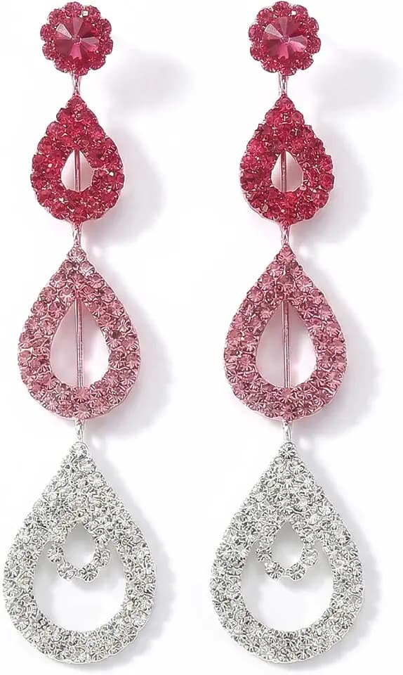 Gorgeous Long Rhinestone Earrings - Elegant Pageant Earrings. Beautiful Dangling Crystal Drops, Outstanding Prom Wedding Accessories Featuring Statement Teardrop Jewelry