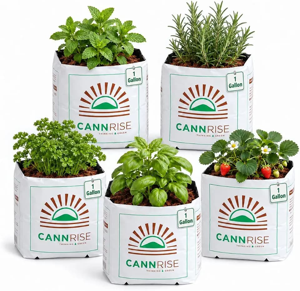 Coco Coir Grow Bags 5 Pack, 1 Gallon Pre-Filled & Ready to Plant — No Soaking or Bucket Needed, Peat-Free Coconut Coir Planting Bags for Herbs, Vegetables & Flowers, Indoor & Outdoor