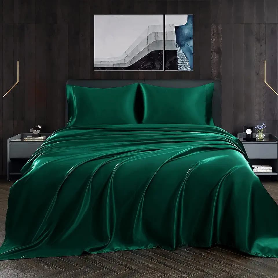 Homiest Full Blackish Green Deep Pocket Satin Sheets, 4-Piece