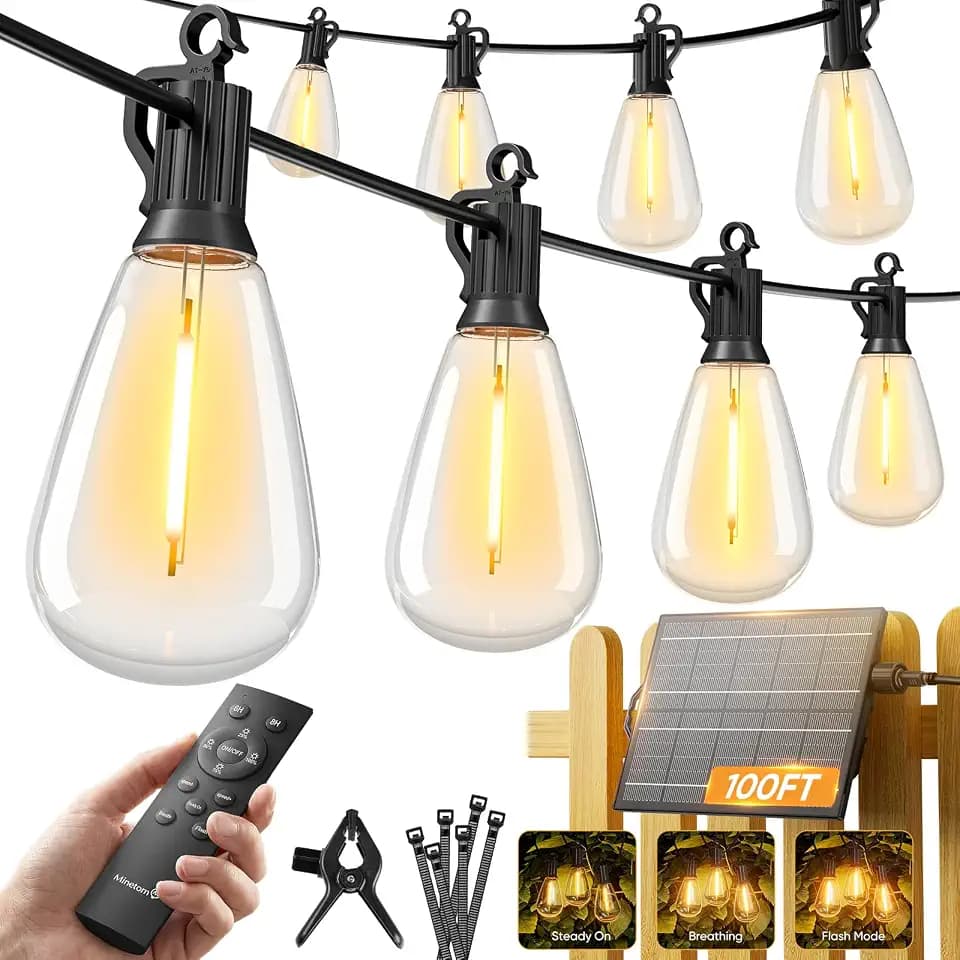 Minetom 100FT Solar String Lights Outdoor Waterproof, S14 Patio Lights