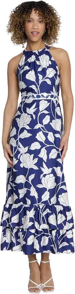 Maggy London Women's High Neck Ruffled Maxi Dress