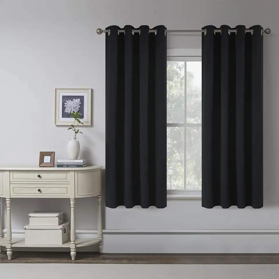 KEQIAOSUOCAI Black Burlap Linen 100% Blackout Curtains for Bedroom - 63 Inches Long Grommet Thermal Insulated Window Curtain Panels for Nursery,Kids Room(Black,2 Panels,W 52 x L 63 Inch Length)