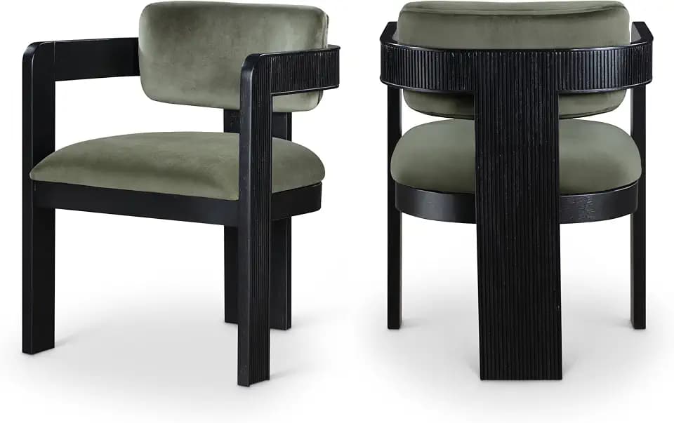 Meridian Furniture Sacha Velvet/Rubberwood Dining Chair, Green, Set of 2