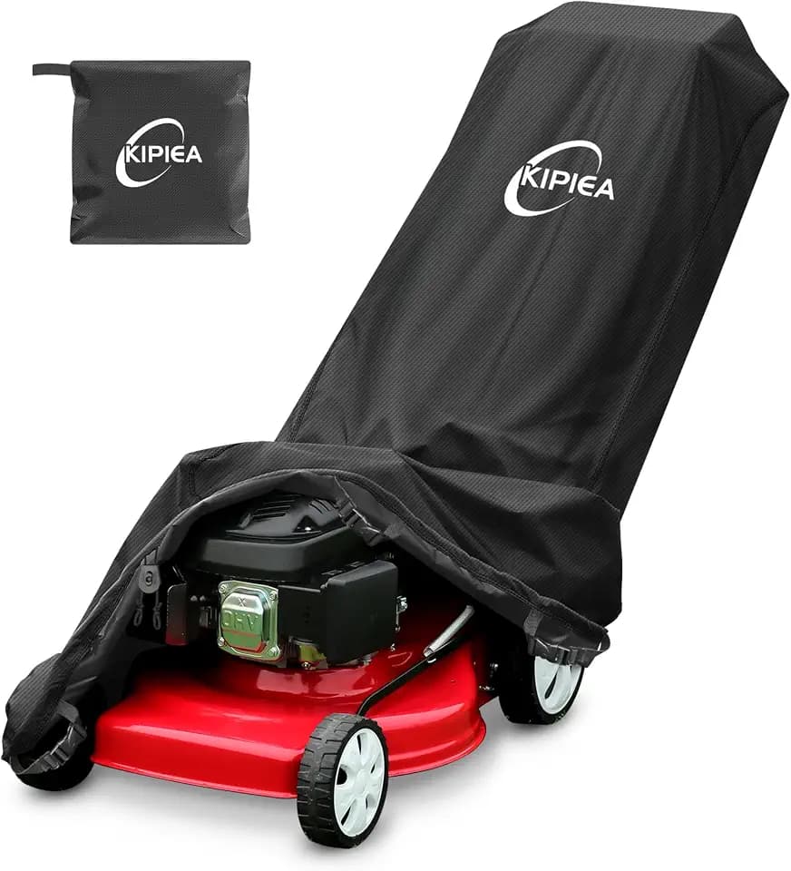 Kipiea Outdoor 600D Lawn Mower Cover Waterproof, UV & Tear-Resistant with 4 Buckles and 2 Drawstrings for Most Push Lawn Mowers