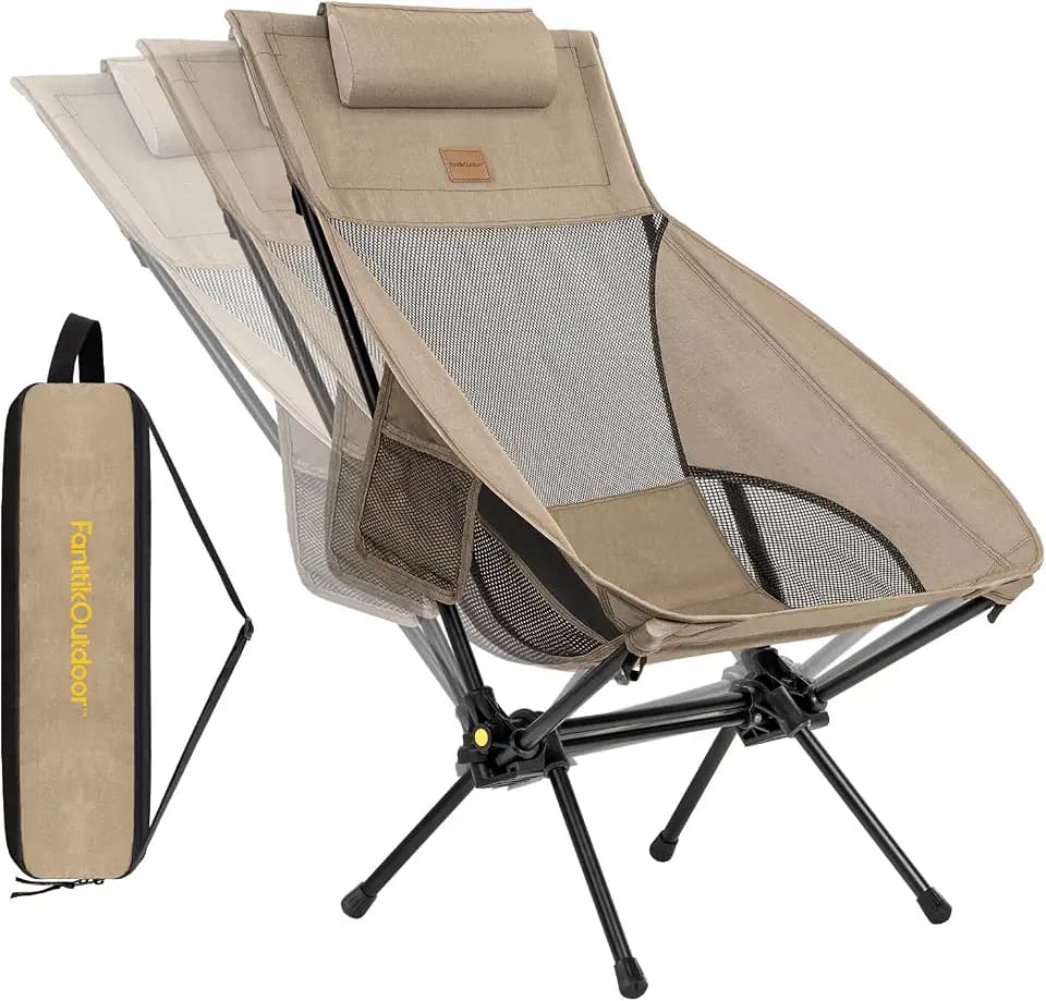 FanttikOutdoor Zeta L8 Max Camping Chair, Portable & Lightweight, Comfort-Driven Foldable Rocking Chair with Carry Bag for Camping, Hiking, Patio, Fishing, Support up to 250 lbs, Khaki