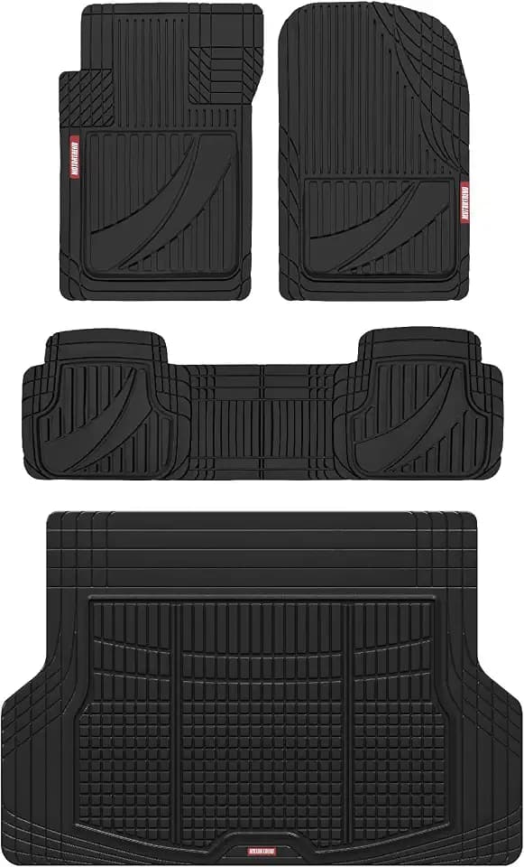 Motor Trend FlexTough Advanced Heavy Duty Black Rubber Car Floor Mats & Cargo Liner for SUV & Car Full Set - Universal Trim to Fit All Weather Automotive Floor Mat & Cargo Liners for SUV, Car, & Van