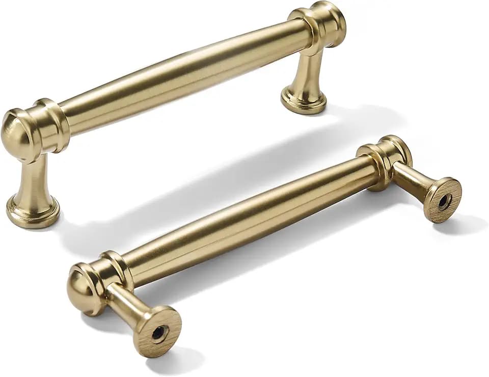 5 Pack 3-3/4 Inch(96mm) Champagne Bronze Cabinet Pulls Brushed Brass Kitchen Cabinet Handles Gold Cabinet Pulls Kitchen Cabinet Hardware for Cupboard Drawer Pulls Dresser Handle