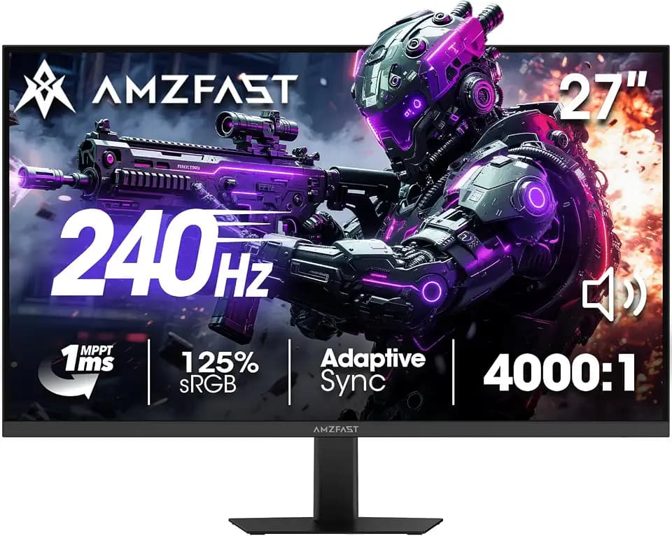 Amzfast 27 Inch Gaming Monitor, 240Hz 1ms FHD 1080P, Adaptive Sync, HDR400