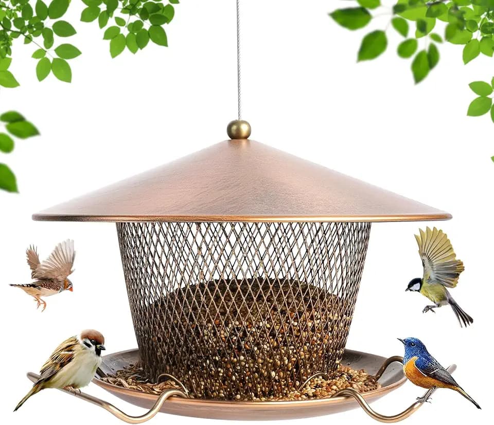 Metal Bird Feeder for Outdoors Hanging, Large Roof Bird Feeders for Cardinal, 3LB Wild Birdfeeder Squirrel Proof for Outside