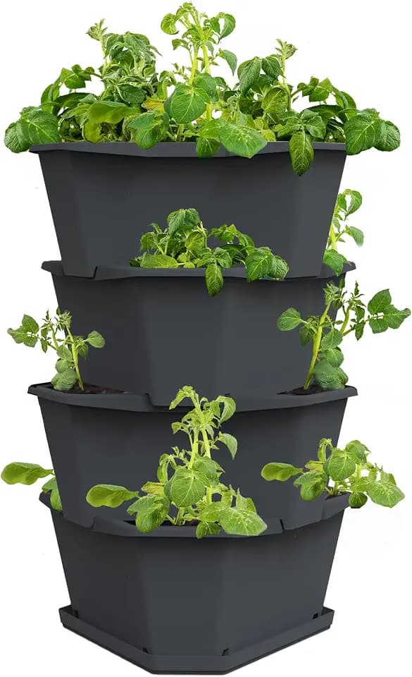 BUZZY Seeds Vertical Garden Tower, 4-Level Raised Planter, Space-Saving