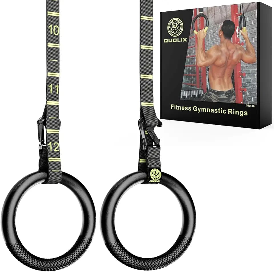 QUOLIX Turnringe aus ABS – Olympische Gymnastikringe mit markierten Gurten, Tragetasche & Anleitung – Wetterfeste Sportringe für Calisthenics, Klimmzüge & Krafttraining (Indoor/Outdoor)