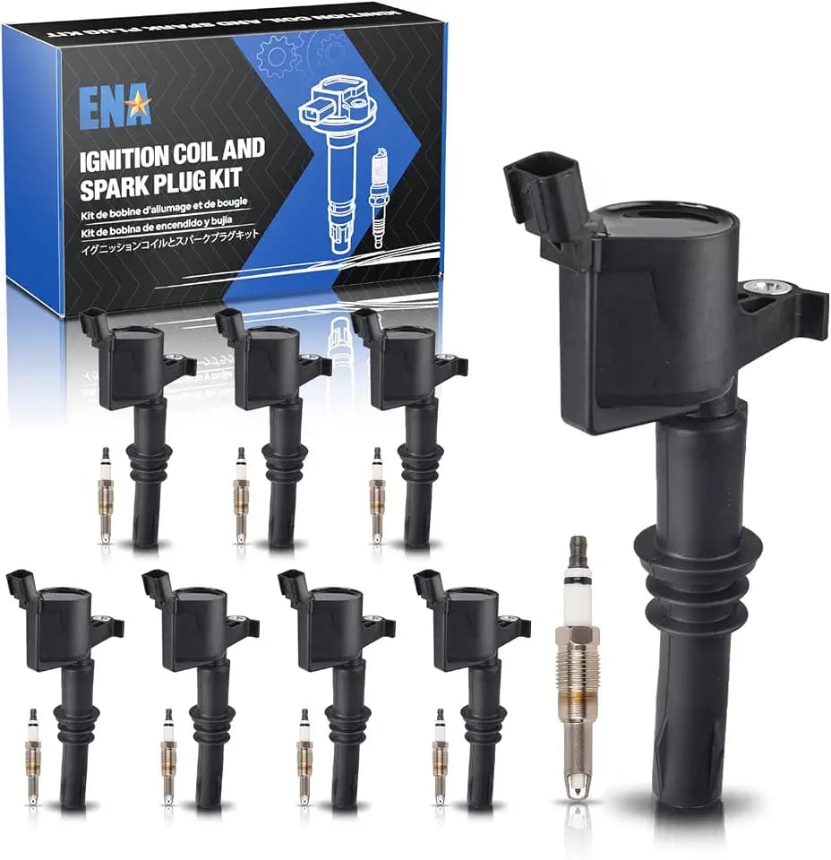ENA 8 Ignition Coil Pack and Platinum Spark Plug Set 2005-2008 Compatible with Ford Expedition Explorer F150 F250 F350 Super Duty Navigator Mark 5.4L Replace# DG511 SP515 SP546 -Black