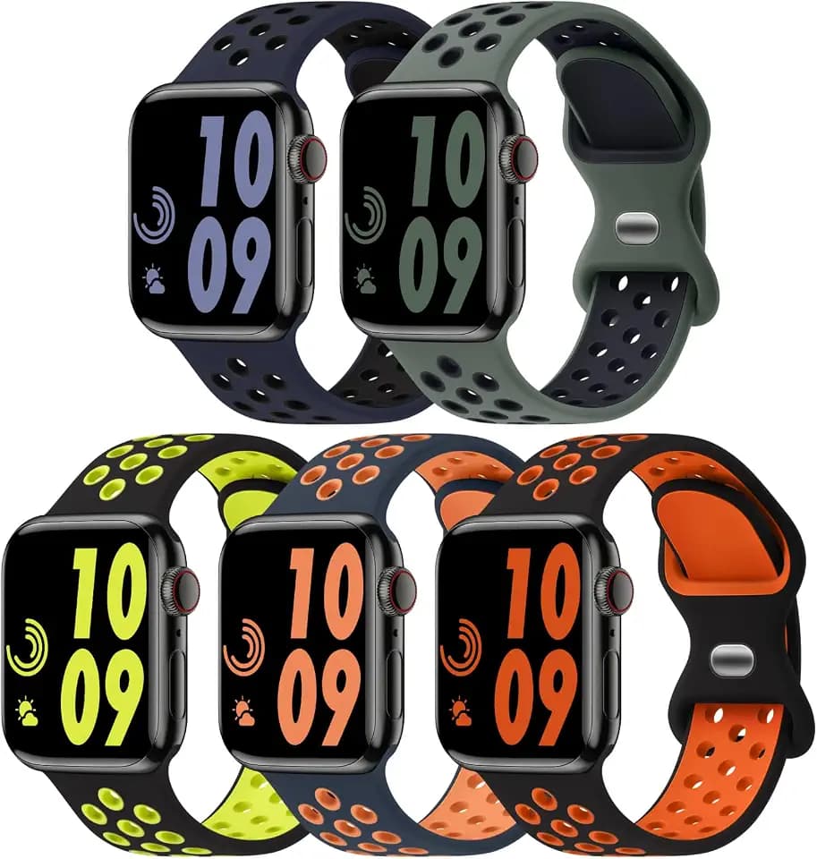 5 Pack Sport Bands Compatible with Apple Watch Band 44mm 45mm 46mm 42mm 41mm 40mm 38mm 49mm for Men Women, Breathable Silicone Wrist Strap for iWatch Series 11 10 9 8 7 6 5 4 3 2 1 SE3 2 1 Ultra3 2 1