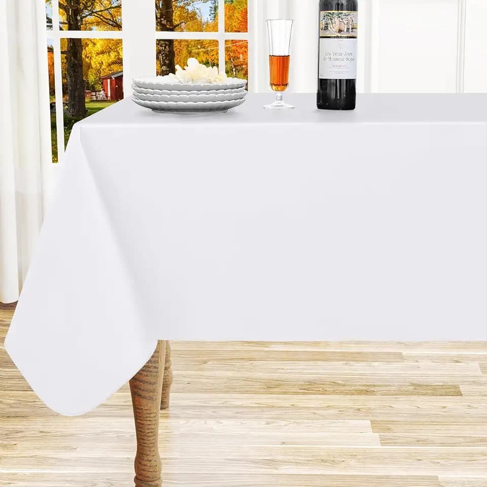 homing Rectangle White Vinyl Waterproof Tablecloth with Flannel Backed