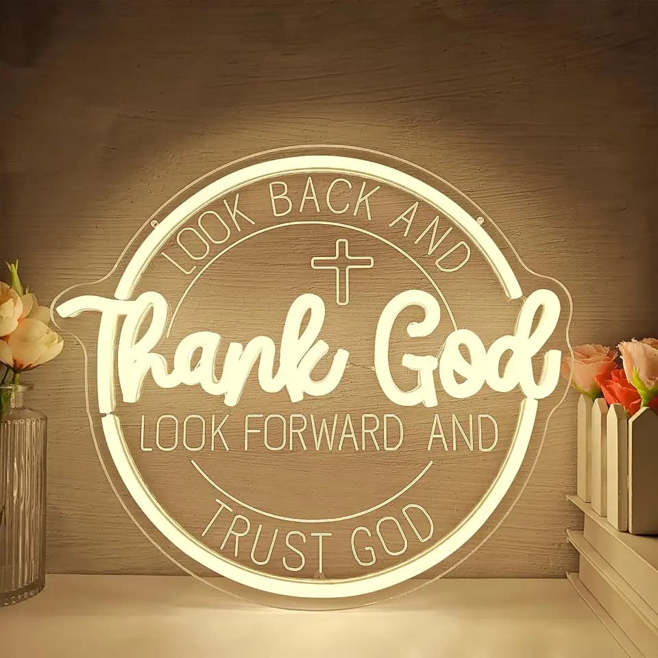 Thank God Neon Signs for Wall Decor Dimmable Christian Neon Sign Jesus cross Led Sign Faith Neon Lights Inspirational Prayer Gift Room Church Office Decor