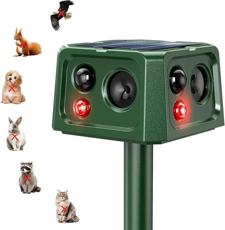 Katzenschreck für Außenbereich, 360° Solarbetriebene Tierkontrollgeräte Vogelschreck mit Bewegungssensor und Blinklicht, 5 Modi Wasserdichter Tierabwehr für Eichhörnchen Waschbären Marder Kaninchen