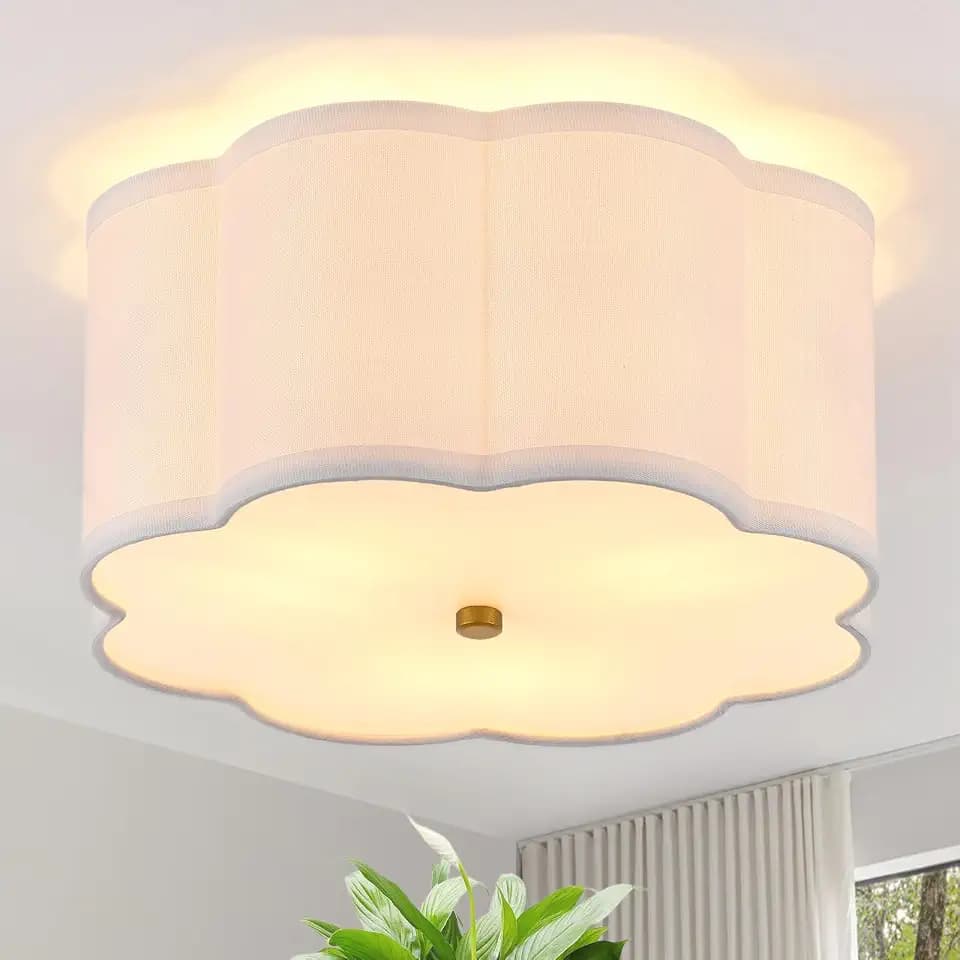 13" Gold Semi Flush Mount Ceiling Light, Linen 3-Light Fixture