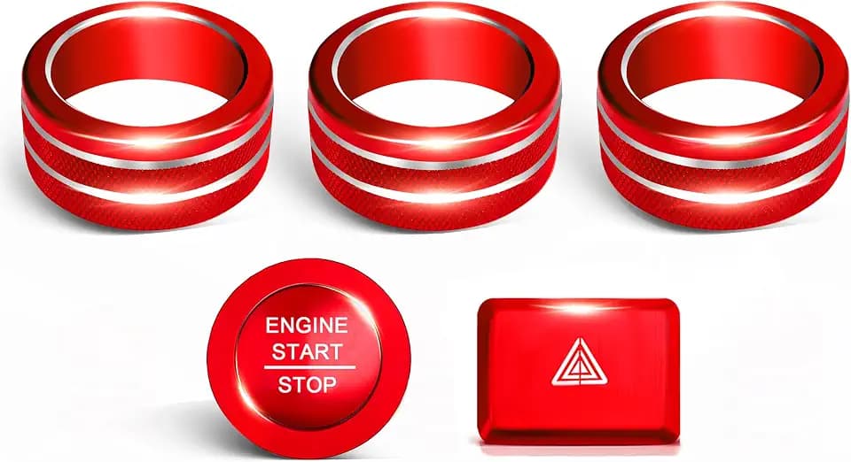 for Honda Civic 2022-2026, CRV/HRV/Acura Integra 2023-2026, Accord 2023-2025 & ADX 2025 Accessories Knob Cover Set fits Hazard Light Push Start Stop Button Cover Ring AC Aluminum Alloy Trim 6Pcs(Red)