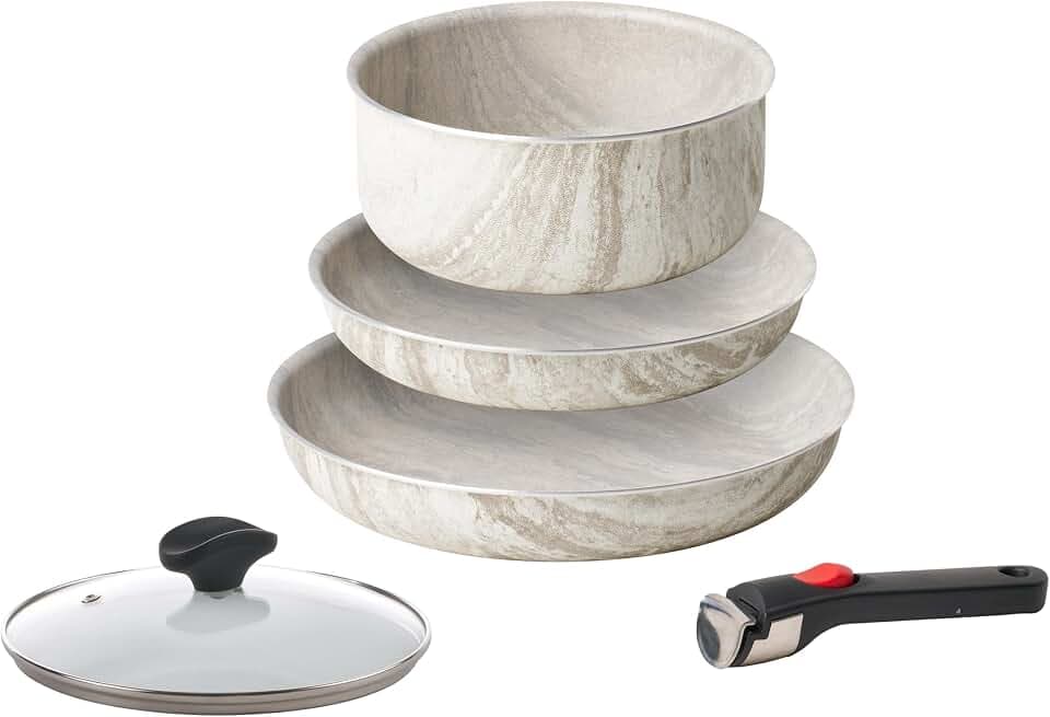 Guzzini ChefLine Marble - 5-teiliges Set: 2 Pfannen (24 cm und 28 cm), Kasserolle 20 cm, Deckel (20 cm) und abnehmbarer Griff