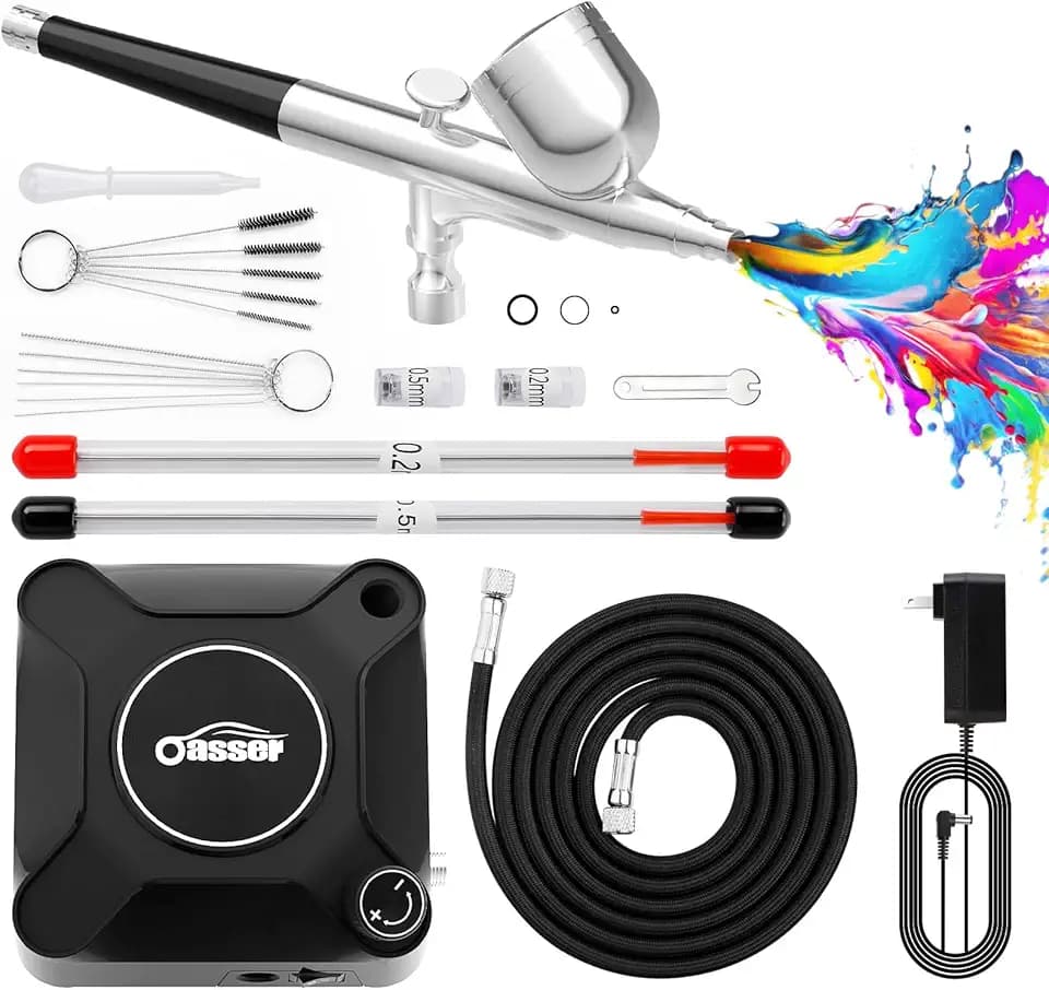 Oasser Airbrush Set 36 PSI mit Kompressor Double Action-Airbrush-Pistole und Zubehör für Modellbau Make-up Autolackierung Schwarz